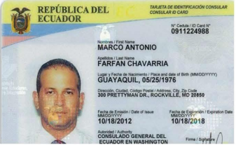 Consular ID for Ecuador 